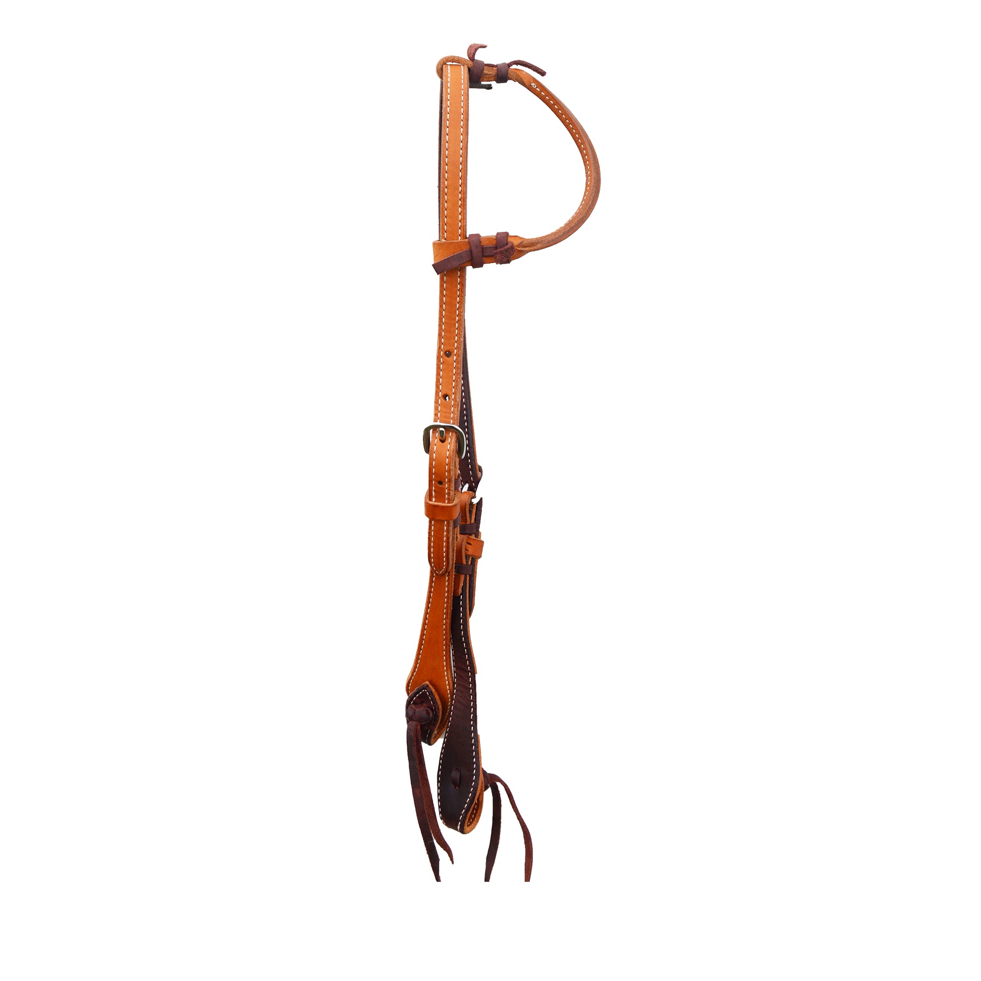 Elite round one ear headstall harness leather dual cheek adjustments with pineapple knot.