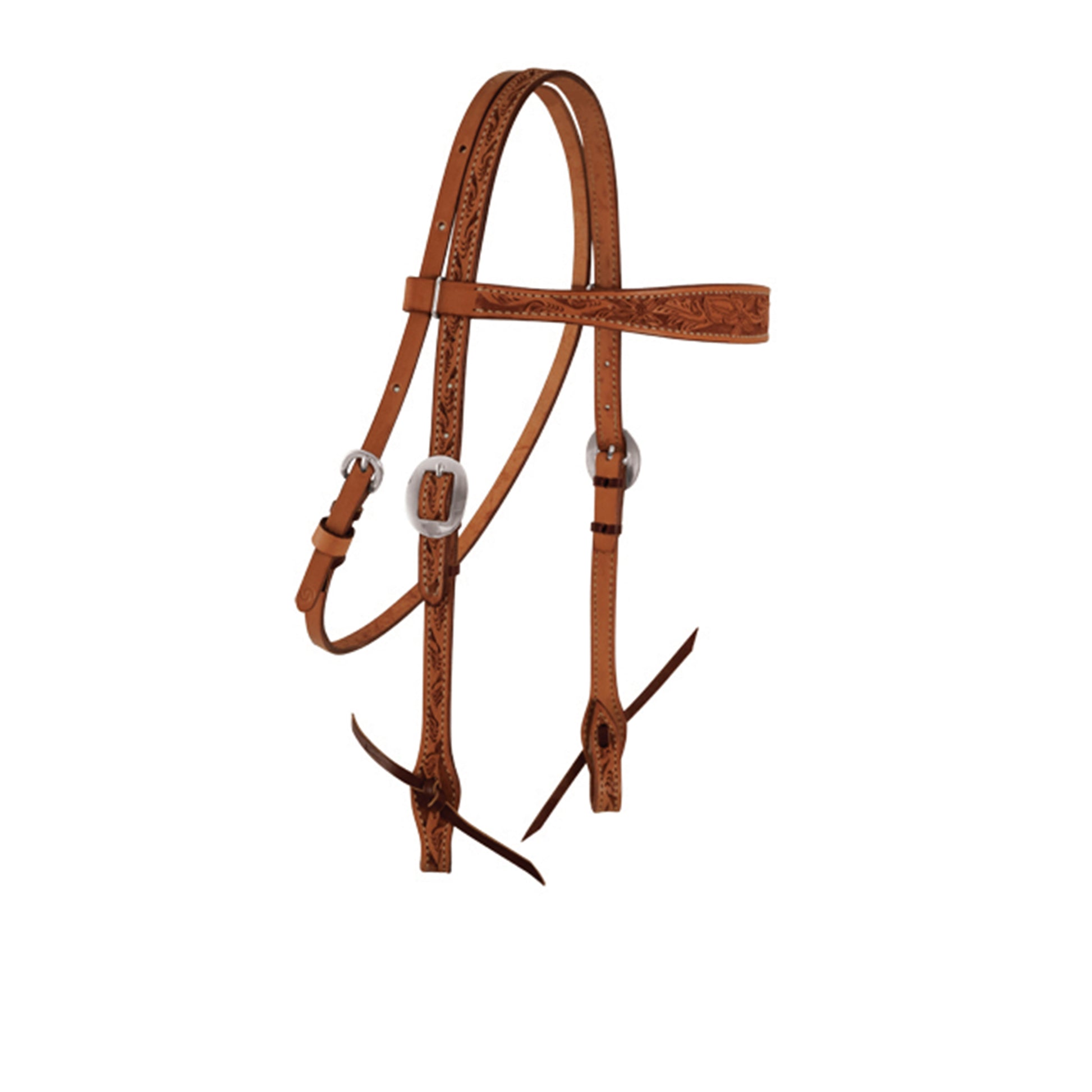 Elite 1-1/2" contour browband headstall toast leather floral tooled.