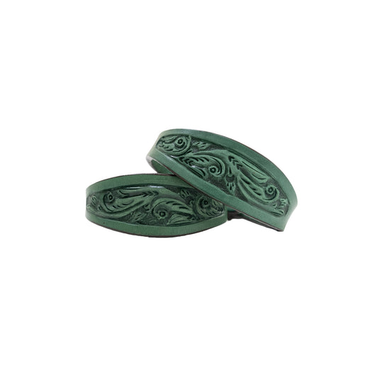 Stirrup hobble straps rough out turquoise leather floral tooled (color may vary).