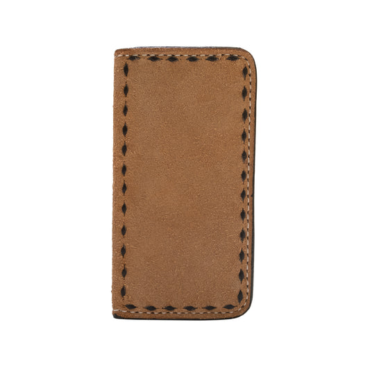 Tall wallet rough out golden leather with buckstitch