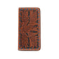 Tall wallet toast leather TTBS tooling with buckstitch and background paint