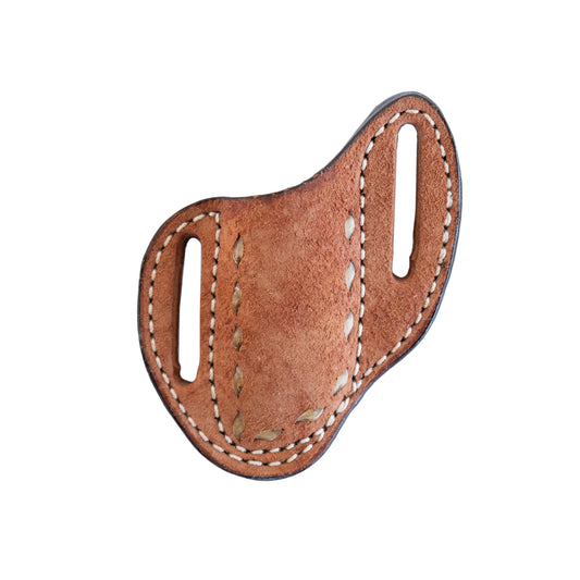 Pancake knife sheath rough out leather with buckstitch