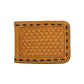 Bi-fold wallet golden leather seashell tooling with buckstitch