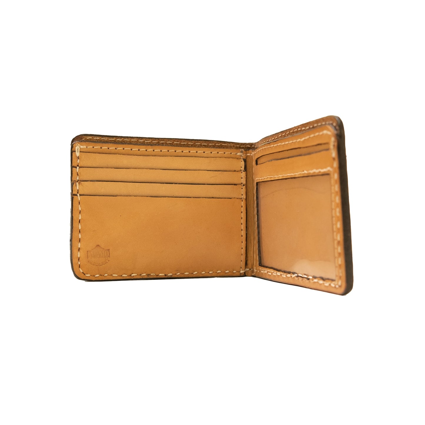 Bi-fold wallet golden leather poco oak tooling with background paint