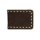 Bi-fold wallet rough out chocolate leather with buckstitch