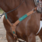 3022-AOT 1-3/4" Contour breast collar rough out chocolate leather with tooled patch and buckstitch