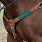 3022-AOT 1-3/4" Contour breast collar rough out chocolate leather with tooled patch and buckstitch