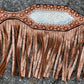 3F85-IC 2" Breast collar toast leather copper crackle and holographic overlay with spots and fringe