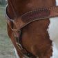 3800-AO 3" Breast collar rough out toast leather with oak leaf tooled patch, buckstitch, and double tugs