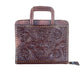 Cowboy Briefcase chocolate leather daisy tooling with buckstitch