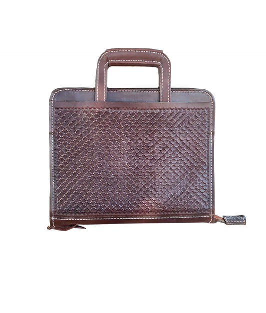 Cowboy Briefcase chocolate leather waffle tooling
