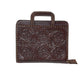 Cowboy Briefcase chocolate leather wild rose tooling with buckstitch