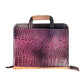 Cowboy Briefcase chocolate and golden leather purple gator overlay