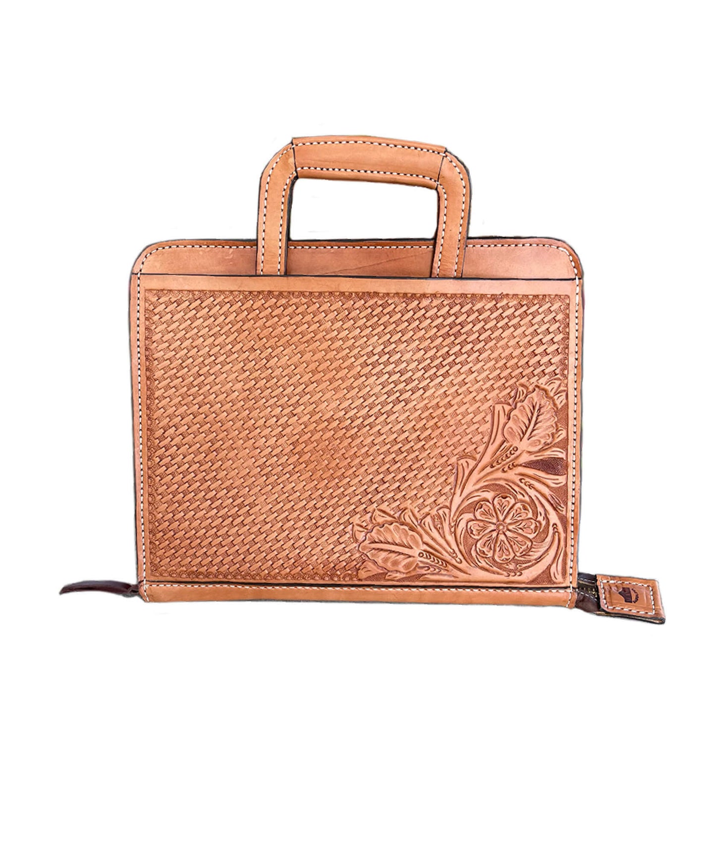 Cowboy Briefcase golden leather basket and daisy tooling