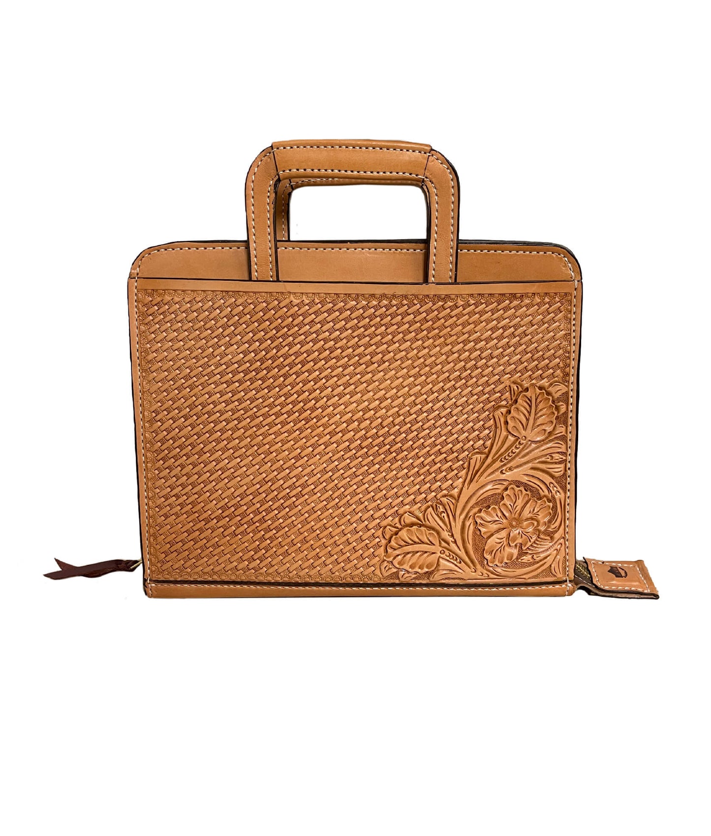 Cowboy Briefcase golden leather basket and wild rose tooling