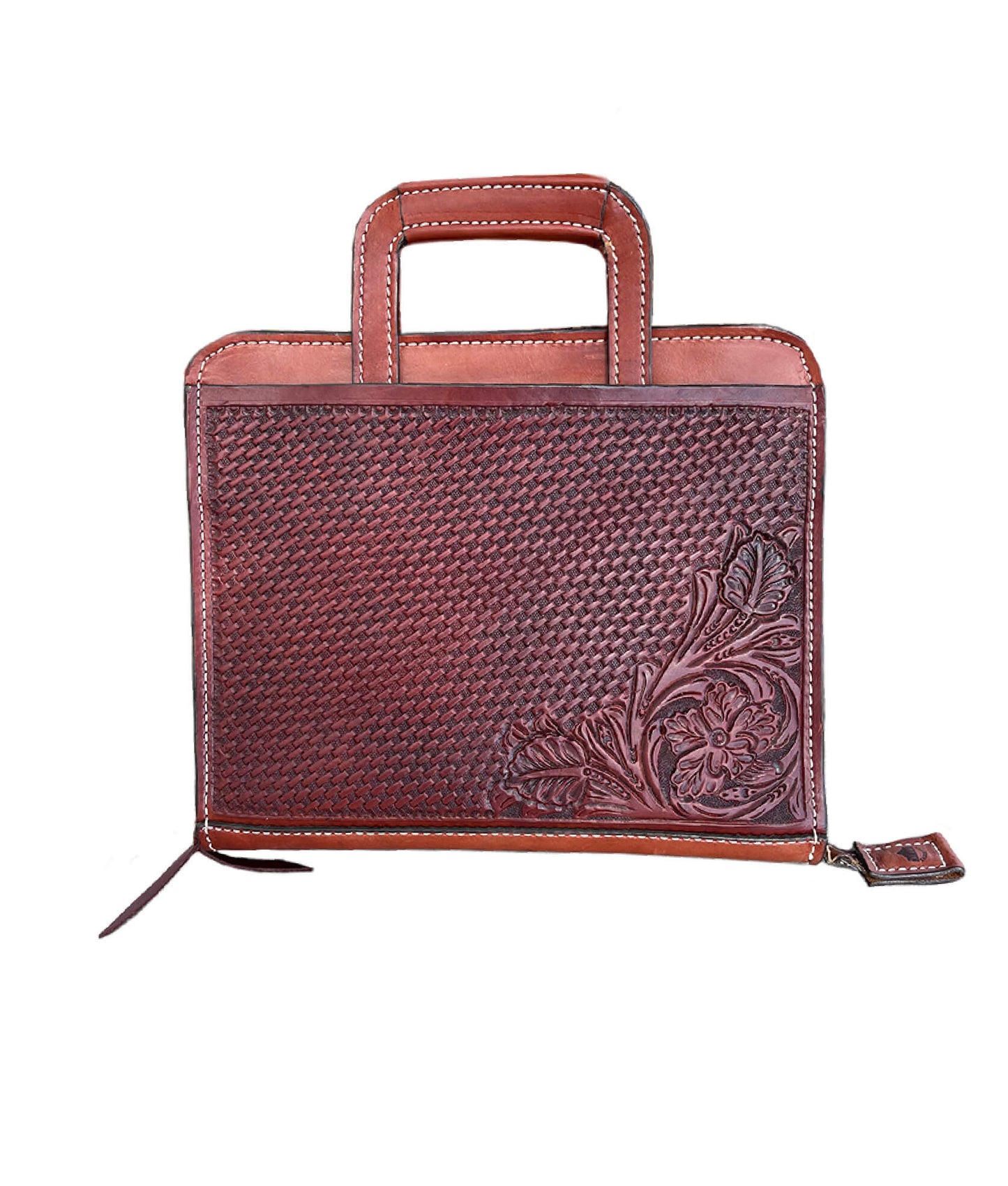 Cowboy Briefcase toast leather basket and wild rose tooling