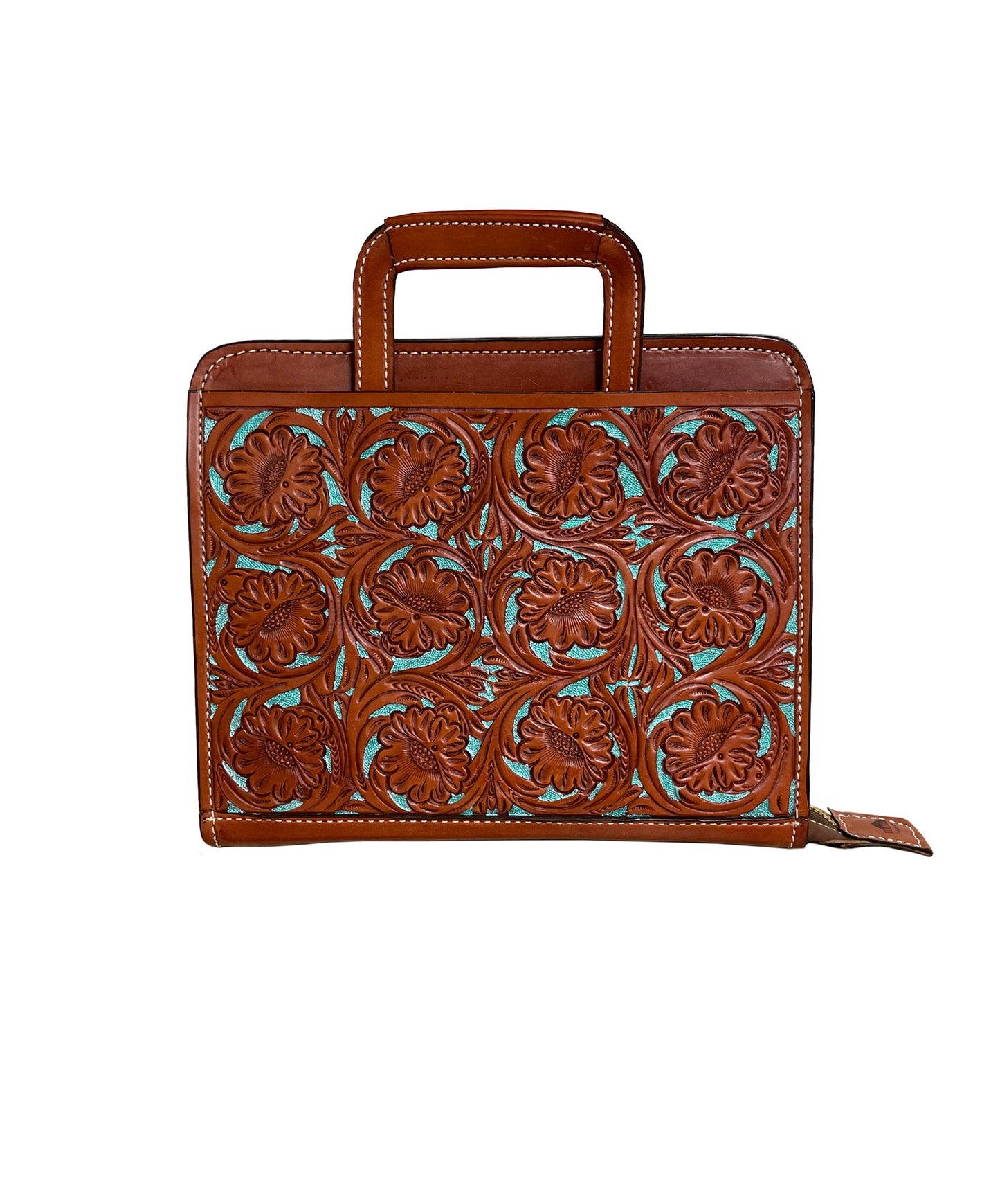 Cowboy Briefcase toast leather floral tooling with background paint