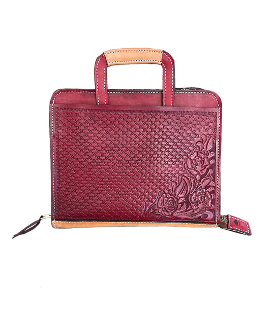 Cowboy Briefcase toast and golden leather barb and rose tooling