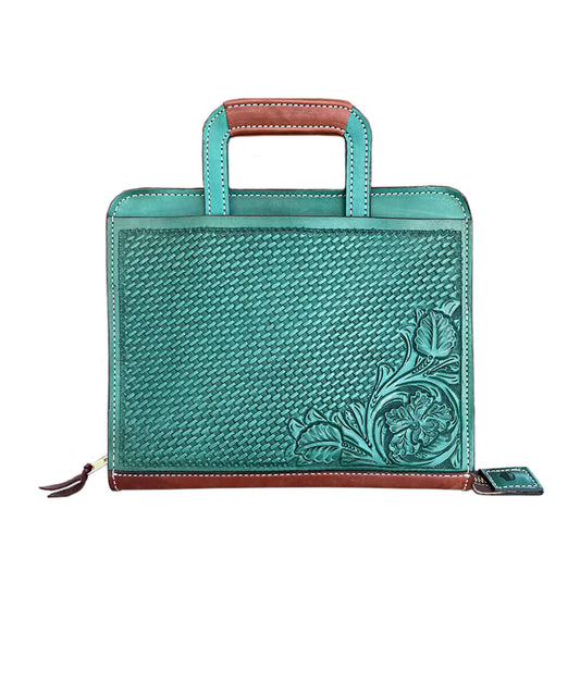 Cowboy Briefcase turquoise and toast leather basket and wild rose tooling