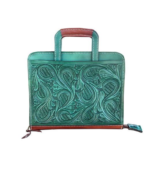Cowboy Briefcase turquoise and toast leather paisley tooling