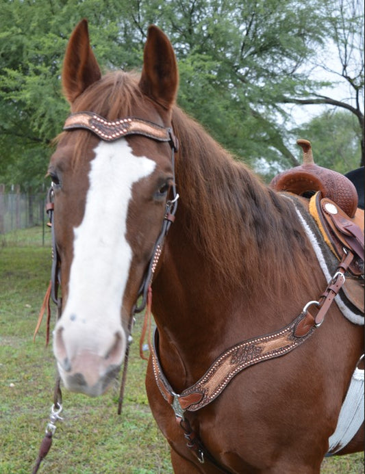 3217-CA 2-1/2" Wave breast collar toast leather antique elephant and copper crackle overlay with spots