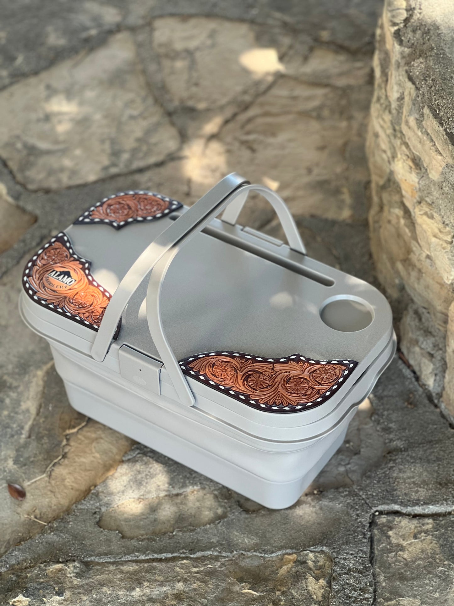 Collapsible Cooler leather tooled