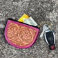 Pink leather tooled keychains Coin bag