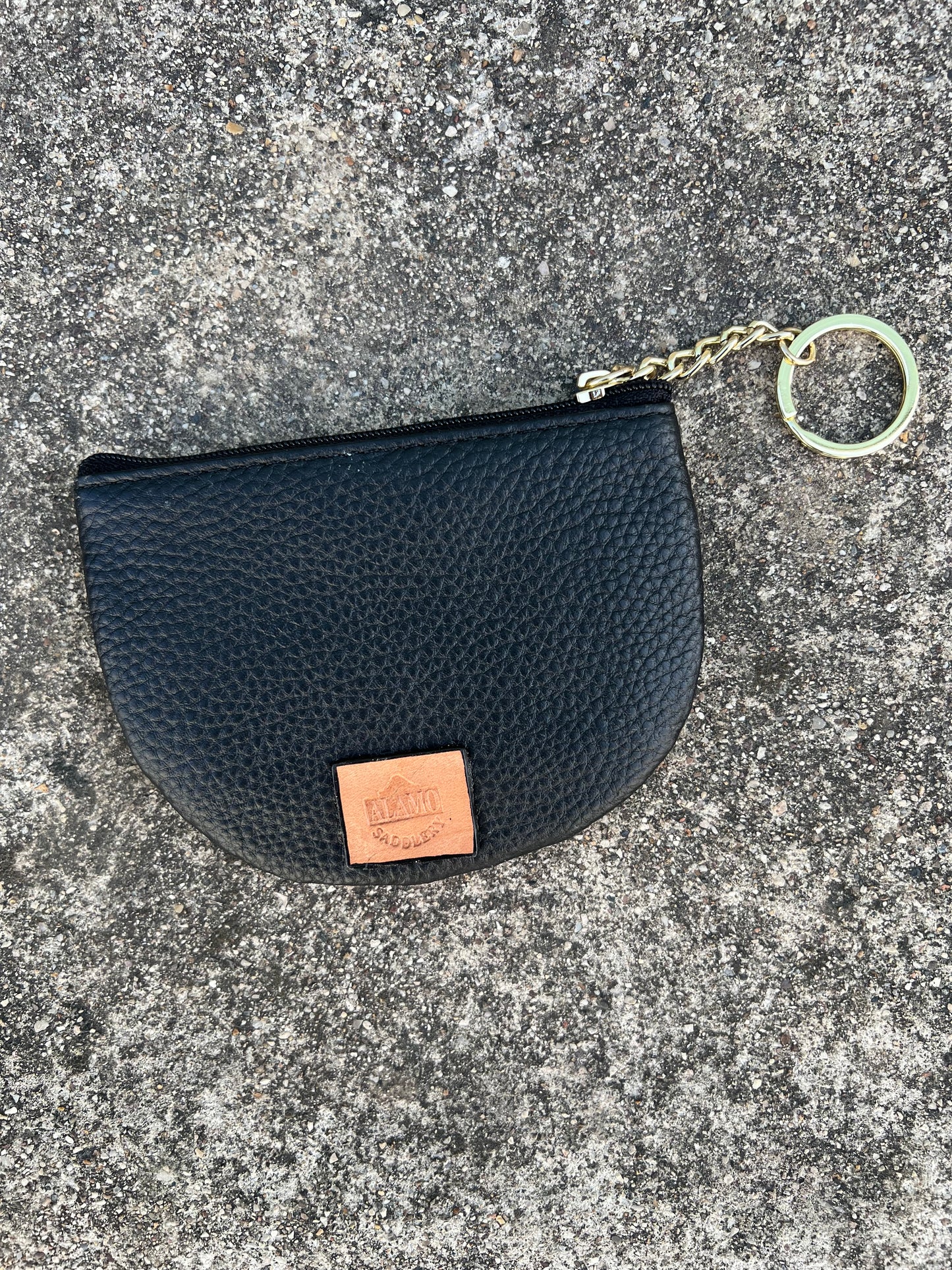 Black leather tooled keychains Coin bag