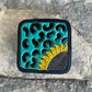 Mini black jewelry box with cheetah and sunflower with turquoise leather