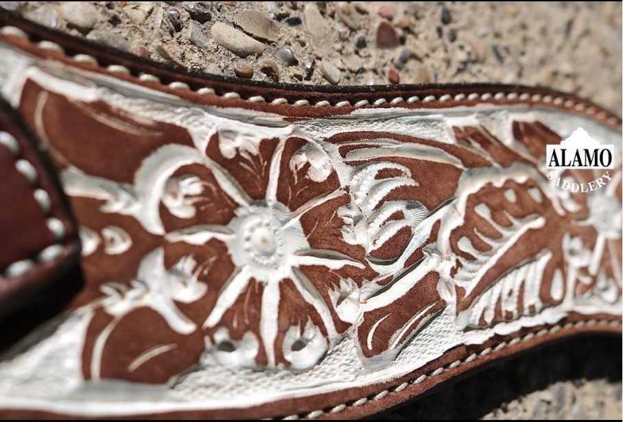 3017-IRO 2-1/2" Wave breast collar rough out chocolate leather floral tooled with background paint