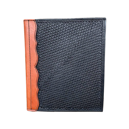 Large portfolio black and toast leather basket tooling
