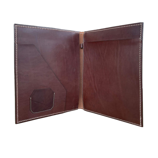 Large portfolio rough out chocolate leather with buckstitch