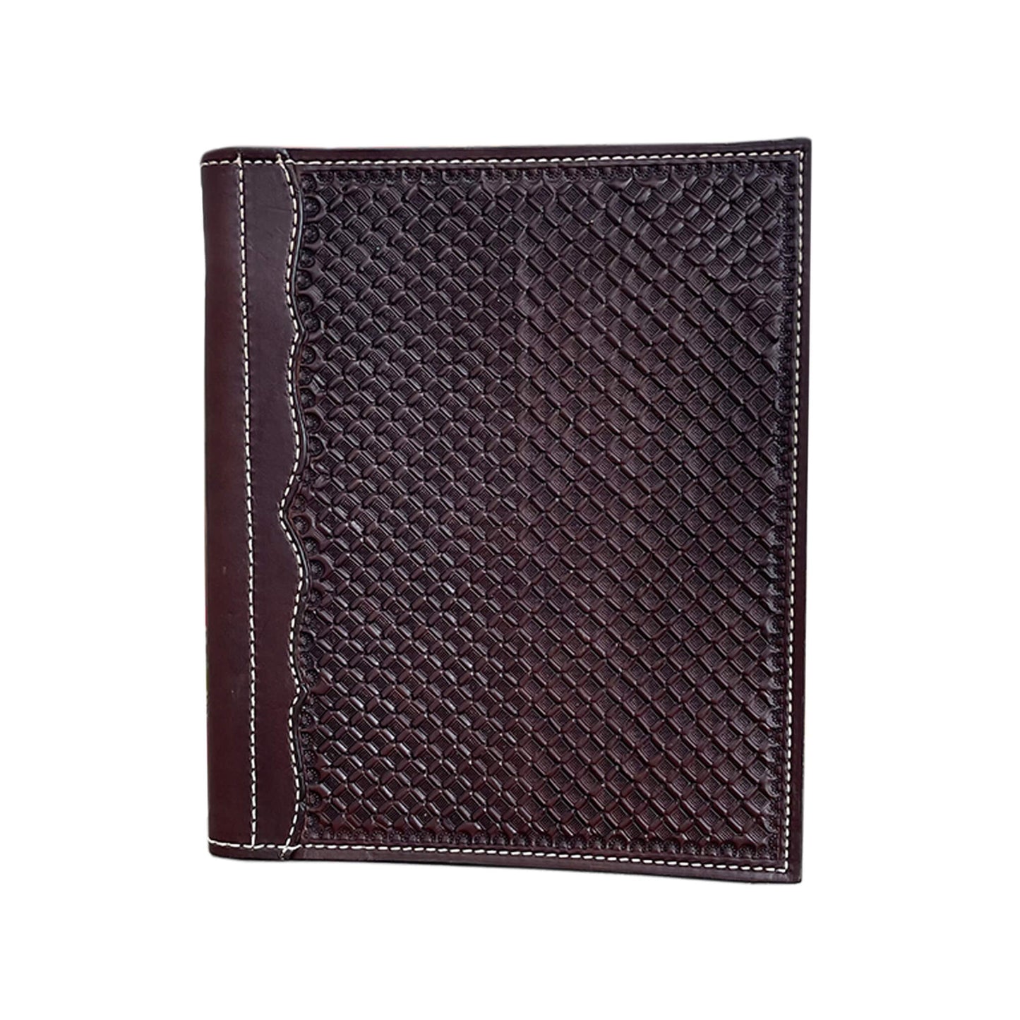 Large portfolio chocolate leather waffle tooling