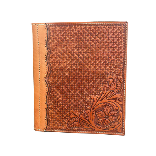 Large portfolio golden leather waffle and wyoming tooling with an antique finish