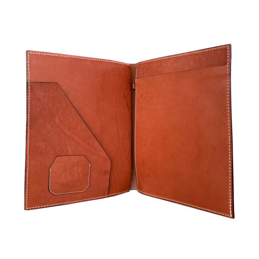 Large portfolio toast leather TTBS tooling with background paint and buckstitch