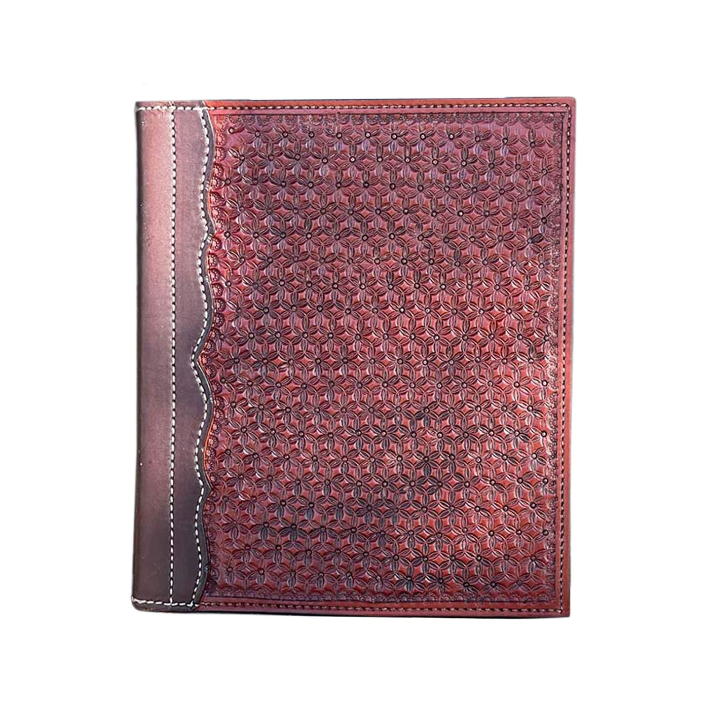#4 Large portfolio toast leather snowflake tooling – Alamo Saddlery