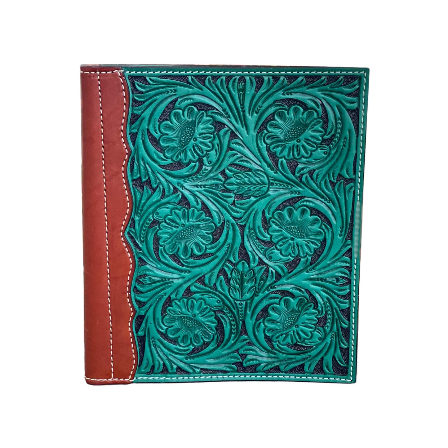 Large portfolio turquoise leather floral tooling with background paint