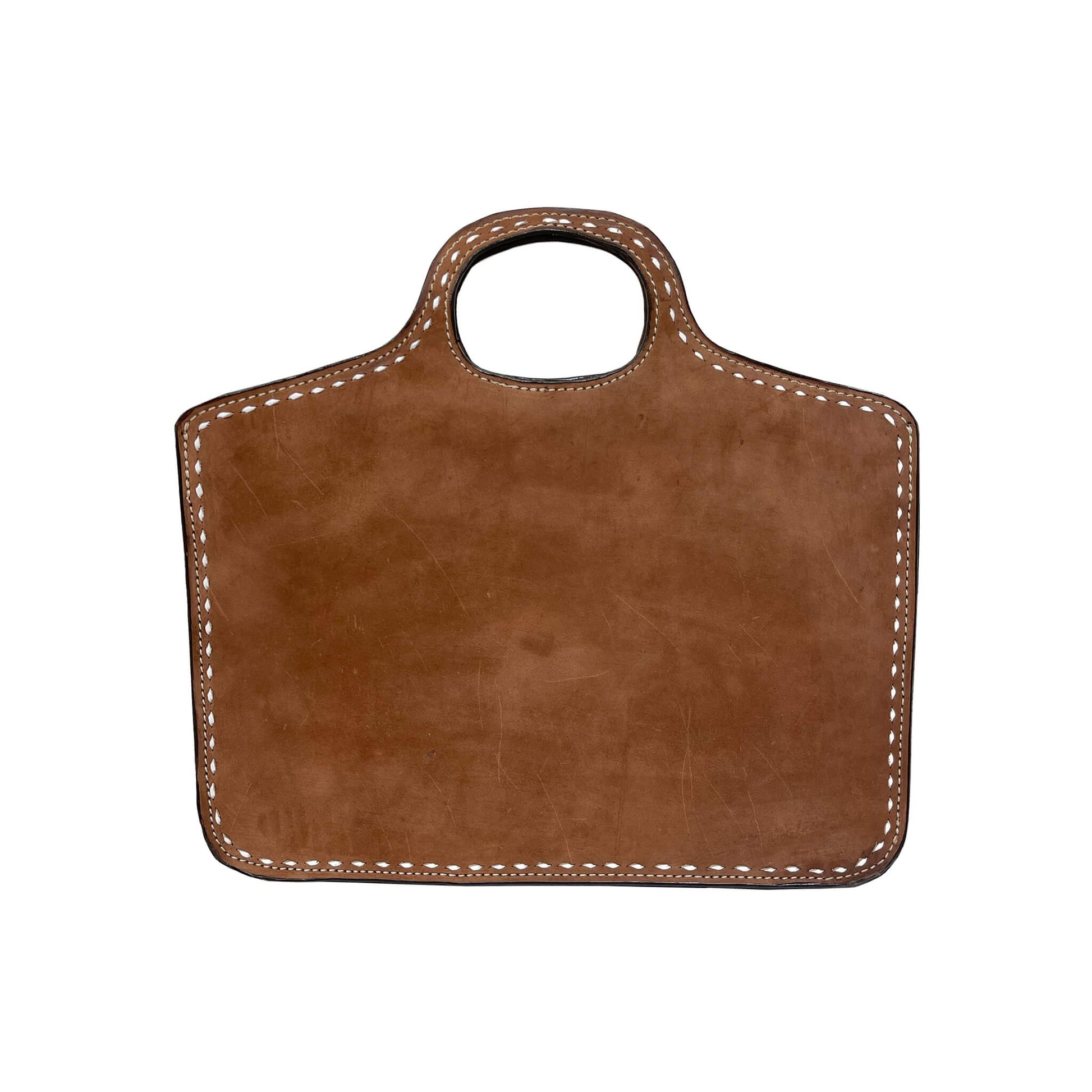 Traveling Cowboy rough out chocolate leather with white buckstitch.