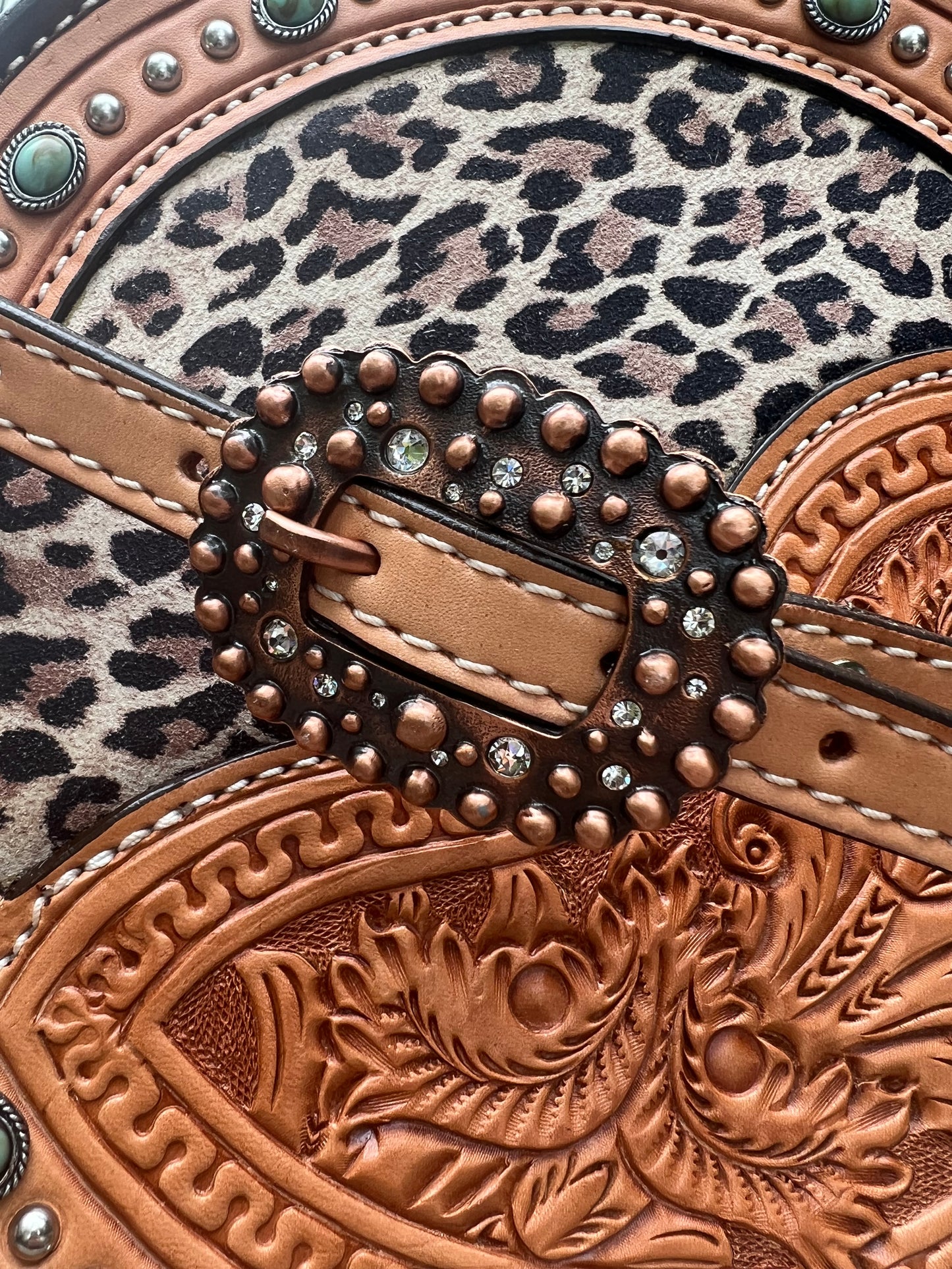 11" Turquoise Cheetah Canteen handbag