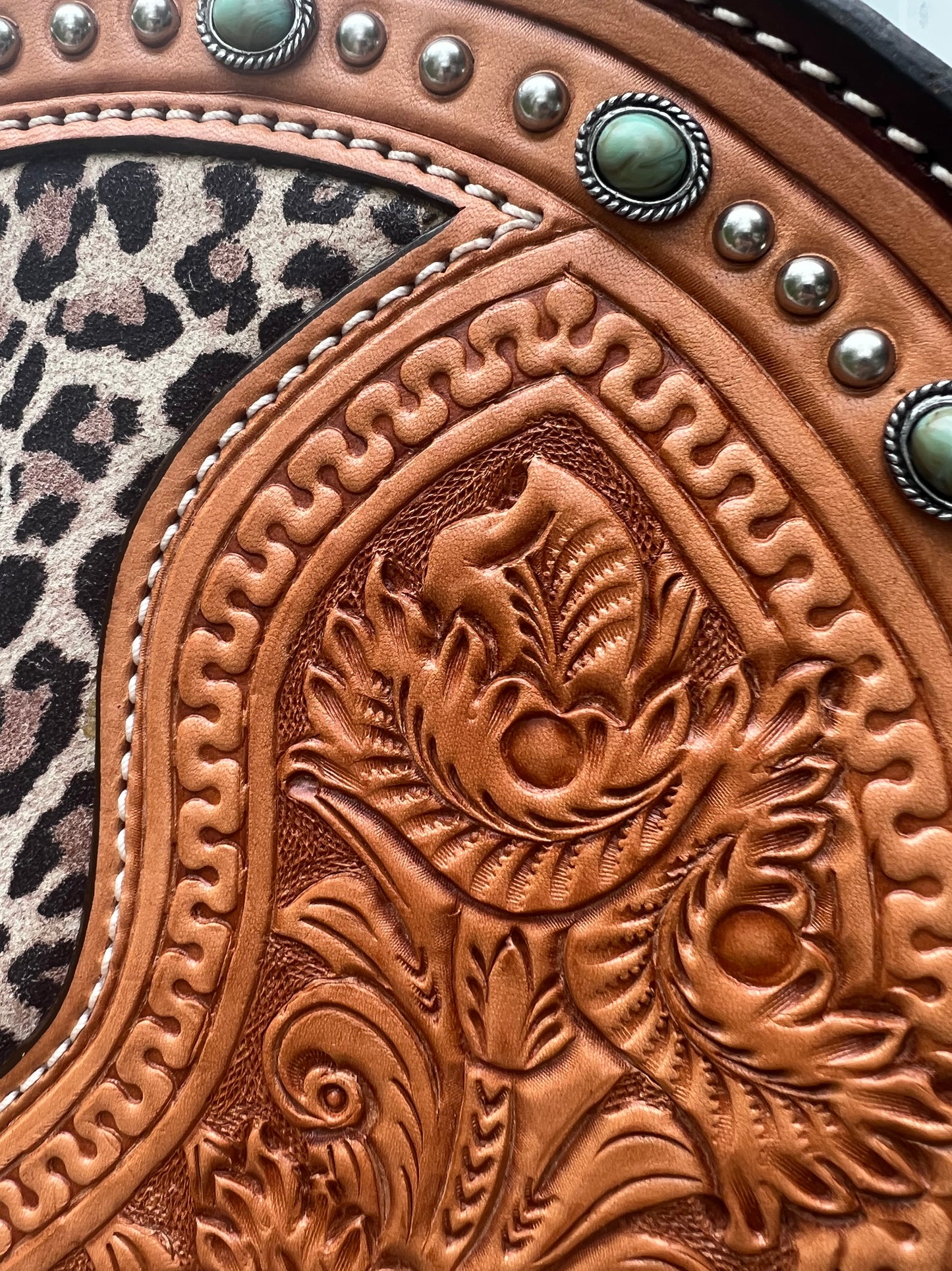 11" Turquoise Cheetah Canteen handbag